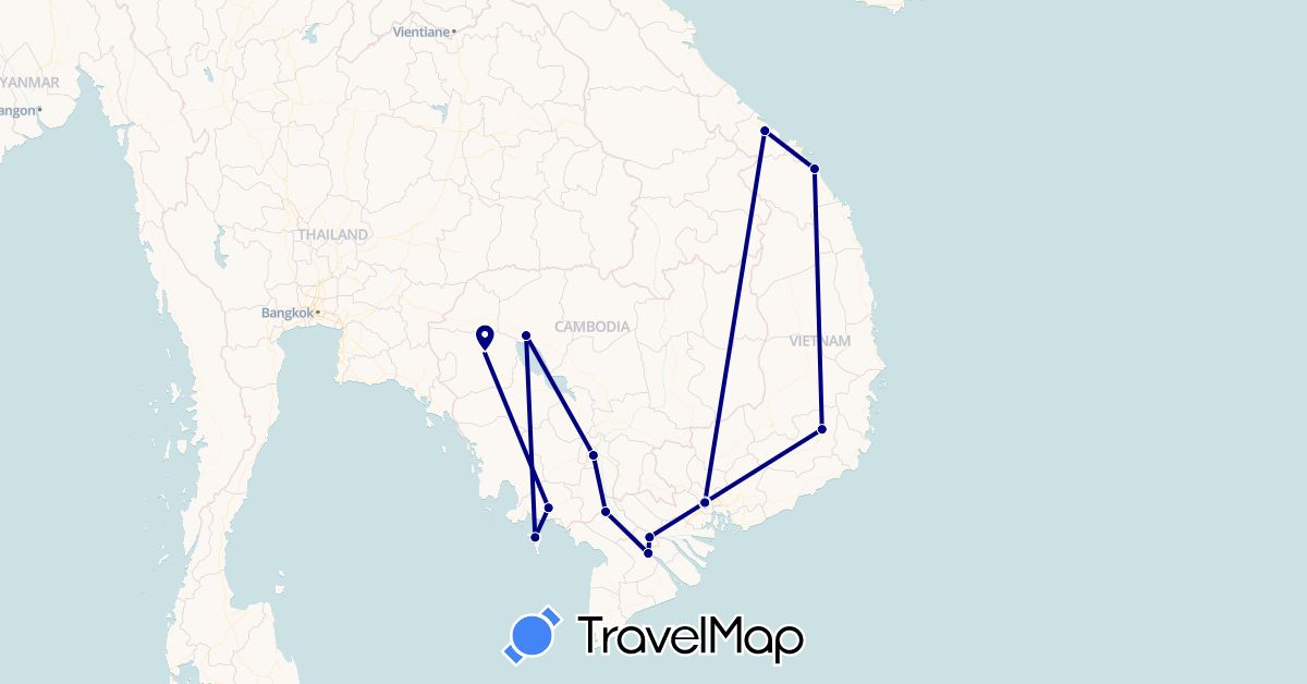 TravelMap itinerary: driving in Cambodia, Vietnam (Asia)